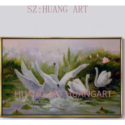 Hand-painted white beautiful little swan animal modern acrylic paint on the canvas painting unique gifts for home decoration art