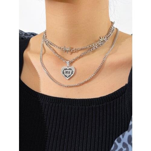 Stillgirl 3Pcs Multilayer Heart Thorns Pendant Necklace for Women Metal Silver Color Punk Chains Couple Gift Set Fashion Jewelry