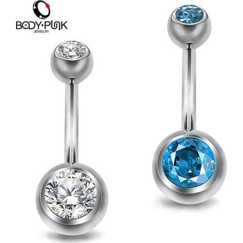 Body Punk G23 Titanium Belly Piercing Ring in Body Jewelry Navel ring Belly Button Jewelry 14G anti allergy Piercing Jewelry 2pc