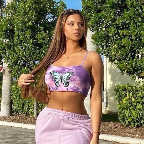 2020 Summer Women vest butterfly print halter vest sexy estimate bodice vest cartoon short vest Womens Streetwear Top Women -LJ