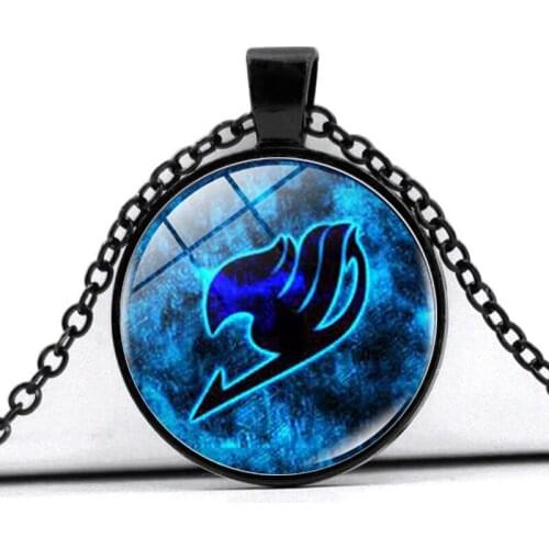 Fairy Tail Ear Nail Fairy Tail Guild Marks Pendant Necklace for Women Jewelry Round Glass Cabochon Crystal Necklace for Girls