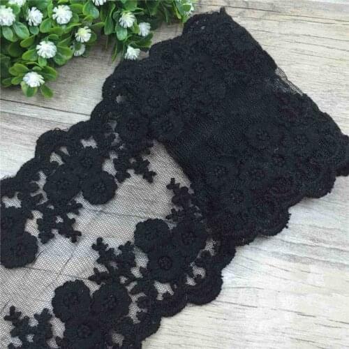 1 Yard Black Scalloped Double Edge Blossom Embroidered Lace Trim Ribbon Applique Sewing Craft Crochet Vintage Bridal Dress