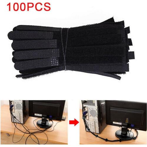 100pcs Reusable Nylon Strap Hook and Loop Cable Cord Ties Tidy Organiser Durable for Cable Winder Table Desk Tidying Tool