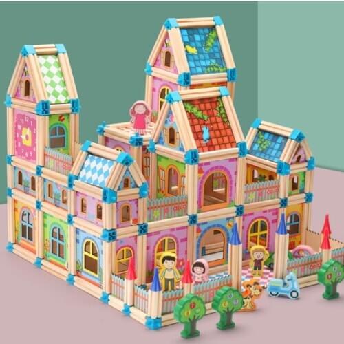 128pcs DIY Wooden houses Construction Building Model Blocks Intelligence Building Block Toy Wood Brick Gift For Kid