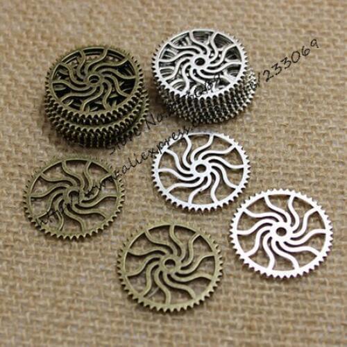 40 pieces/lot) 25mm Two Color Antique Metal Alloy Gear Charm Jewelry Charms Findings Making T0177