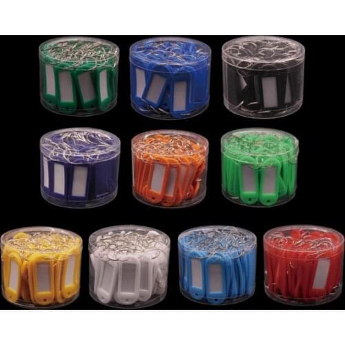 50Pcs One Box Colorful Key Id Luggage House Label Tags Split Ring Keyring Keychain Plastic Key Tags with Container