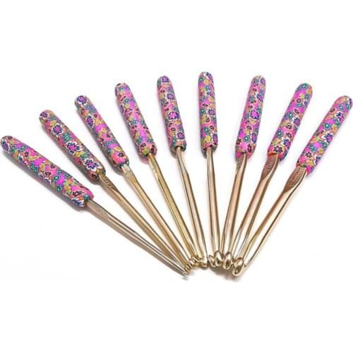 9pcs Aluminum Crochet Set Ceramic Handle Knitting Needles Kit Crochet Hooks Weaving Tools Sewing Accessories