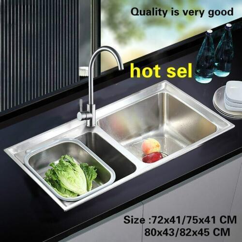 Free shipping Standard Kitchen double groove sink 304 food grade stainless steel hot sell 72x41/75x41/78x43/80x43/82x45 CM