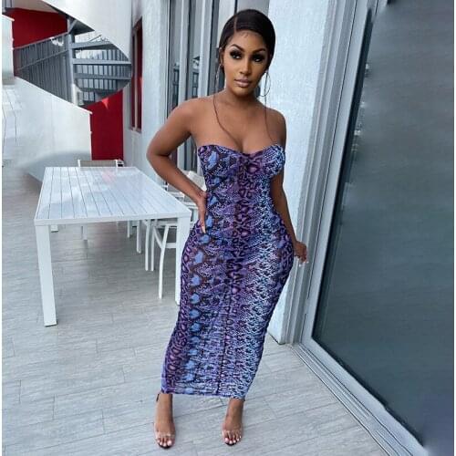 BKLD Sexy Long Dress Women Summer 2020 Bodycon Clubwear Off Shoulder Strapless Dress Snakeskin Printed Party Tube Dress Women
