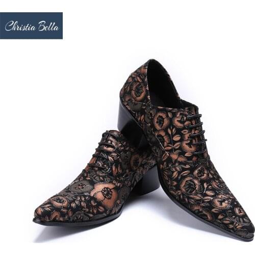 Christia Bella Handmade Shoes Men Fashion Genuine Leather Oxford Mens Formal Wedding Party Dress Shoes Flower Men High Heels