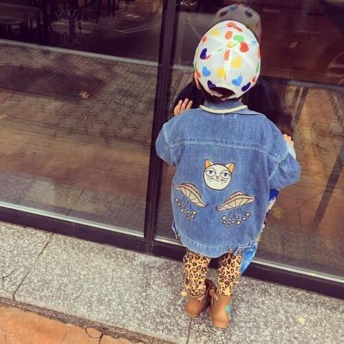Pre-sale June 20th Boys girls Denim jacket embroidered cat cute baby girls boys coat