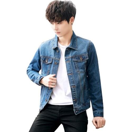 Denim Jackets for Men Autumn Casual Slim Long Sleeve Bomber Jacket Men Korean Fashion Turn-down Collar Black Jacket