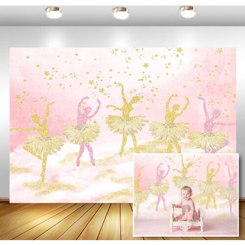 Gold Stars Ballerina Flash Newborn Backdrop for Photography Baby Shower Birthday Photo Background for Children Backdrops Studio