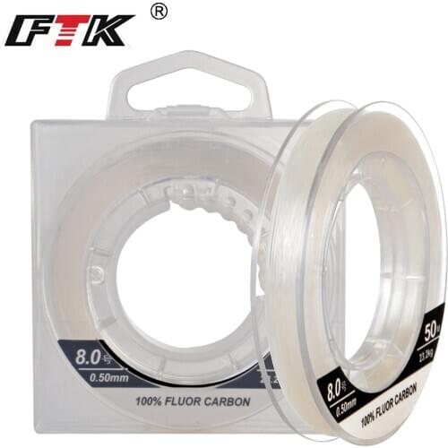 FTK 50M 100% Carbon Fiber Leader Fishing Line 2.5kg-28.5kg Wearable Fluorocarbon Fly Fishing String Accessories Japan