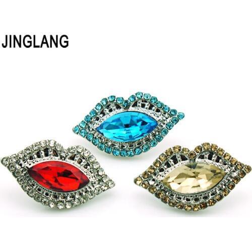JINGLANG Fashion 3 Color Rhinestone Sexy Mouth 18mm Snap Button Metal Clasp Button DIY Interchangeable Jewelry Accessories