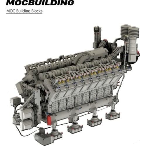 MOC Building Block Classic Creative Childrens Educational Hi Diesel Engine Tech Toy Gift V16 Diesel Engine