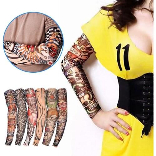 6pcs Summer Outdoor Cycling New Nylon Elastic Fake Temporary Tattoo Sleeve Designs Body Arm Stockings Tatoo for Cool Men Women