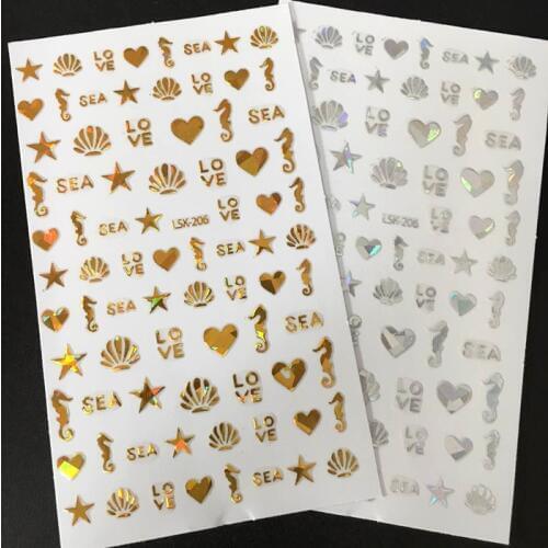 LSK-206 LASER GOLD sea animal design 3d nail art stickers decal diy nail tool decorations