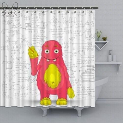 Cute Animal Formula Math Equation Pen Shower Curtain Cartoon Kids Waterproof Polyester Fabric Bathroom Curtain With Shower Sets