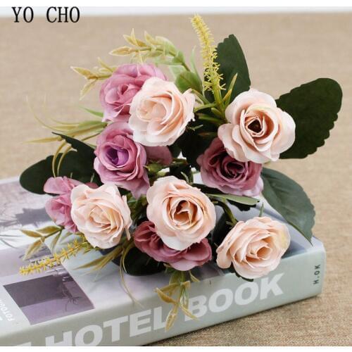 10 Heads Mini Roses Artificial Silk Flowers Small Bouquet Flores Home Party Spring Wedding Decoration Mariage Fake Flowers Bunch