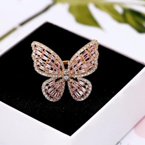Fashion Temperament Shining Zircon Hollow Butterfly Open Ring Female Adjustable