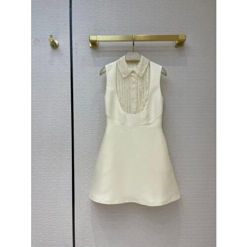 Fashion 2021 new ladies sleeveless lapel small polka dot lace stitching dress 1230