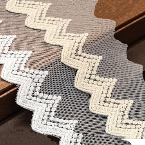 Free Shipping Simple Wavy Polka Dot Soft Cotton Gauze Embroidered Lace Trim Accessories Width 7cm 7Yards/lot