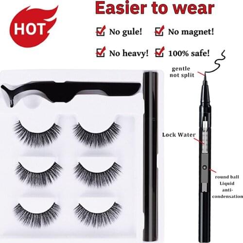 3pairs Self-adhesive Eyeliner Pen Lashes Set Quickdrying No Magnetic Eyelashes Extension Wholesale Faux Cils Natural Makeup Tool