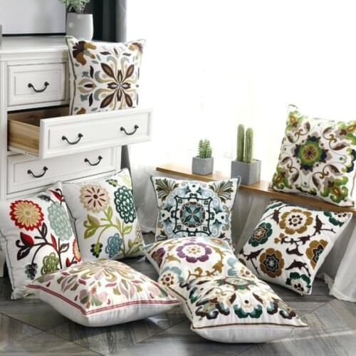 Home Decoration Cushion Cover Ethnic Style Canvas Square Embroidery Pillow Cover 45x45cm for Sofa Bed