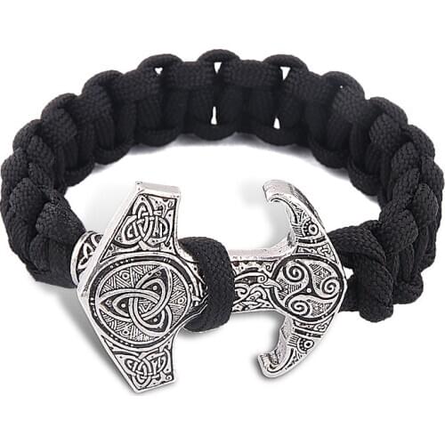 Norse Viking Rune Bracelet Asatru Pagan Scandinavian Thor Hammer Valknut Yggdrasil Rune Rope Bangles Bracelets for Men Jewelry