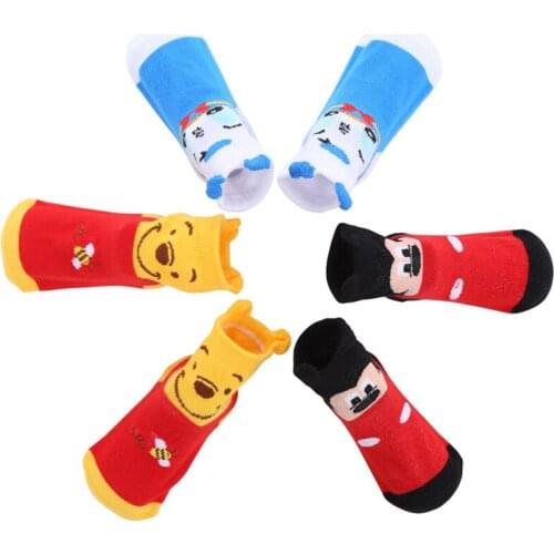 Disney Childrens Socks Cotton Cartoon Mickey PoohBear Baby Girl Socks Summer Soft Cute Boys Floor Socks 3 Pairs/lot 0-2 Years