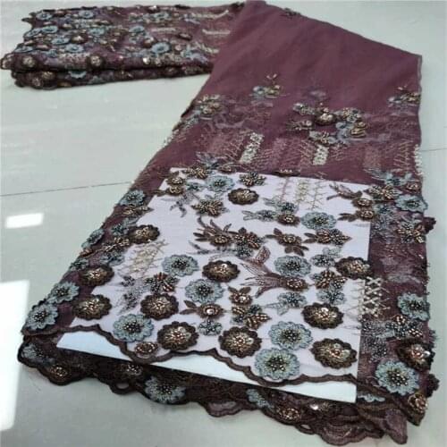 Lace French Tulle Mesh Lace Fabric Luxury Beaded Lace Fabrics African Handmade Beads Lace Fabric For Wedding Dress yy20-51