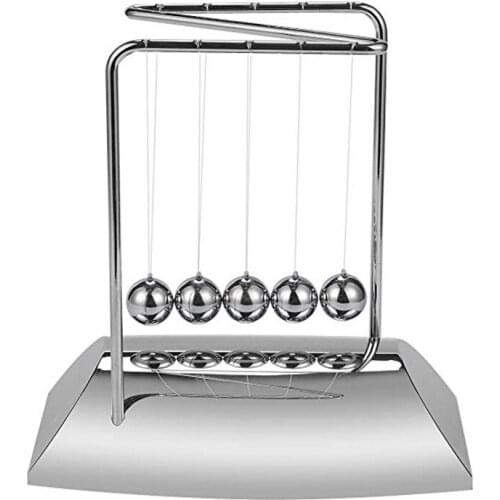 Newton Balls Bring 5 Balls, Z Shape Newton Cradle, Electroplated Metal Material Pendulum Balls with Base,Physics Gadget Retail