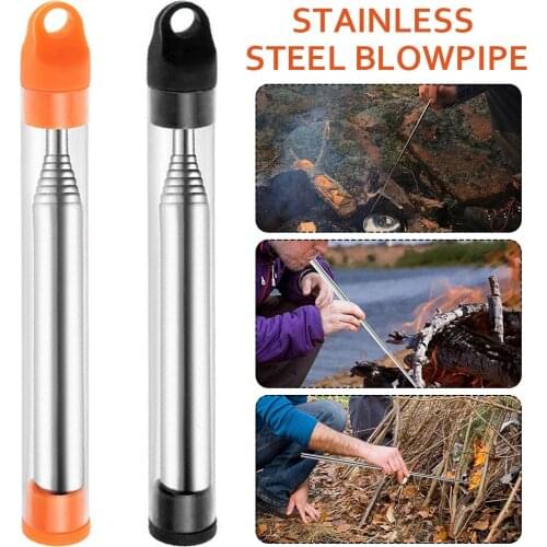Fire Bellows Collapsible Stainless Steel Fire Blower Pipes Foldable Portable Campfire Tool for Fireplace Barbecues Campfire