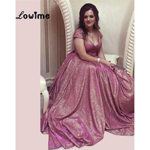 Pink Arabic Evening Dress Abiye Dubai Middle Formal Prom Dresses For Weddings Glitter Fabric Party Gown Vestido De Festa 2018