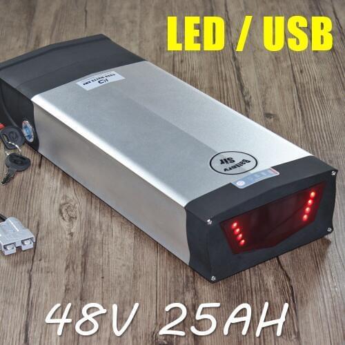 Samsung 48v battery 25AH with LED Taillight USB Port Lithium ion Rear rack aluminum Case
