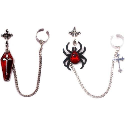 1Pc Gothic Red Spider Cross Coffin Finish Long Chain Ear Cuff Alloy Dangle Earrings 2019 Female DIY Fashion Jewelry