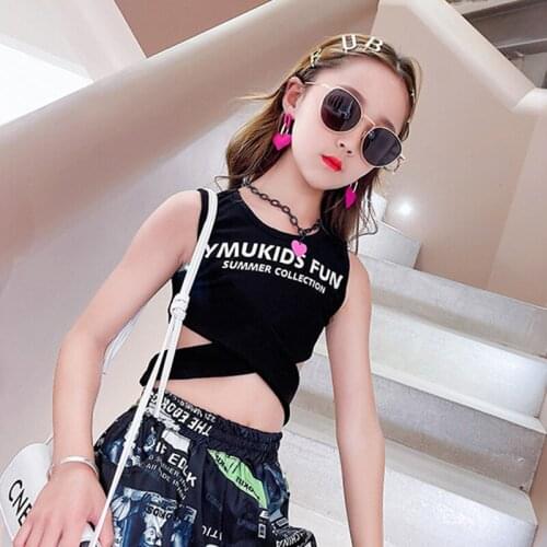 Girls Tops Summer Baby Fashion T-shirt Teen Sleeveless Tanks Dance Hiphop Bandage Tees for 4-15 years Children Clothing