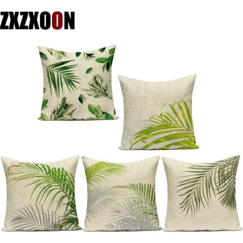 Tropical Green Plant Leaf Leaves Polyester Throw Pillows Case Square Sofa Seat Cushion Cover for Living Room Decoration