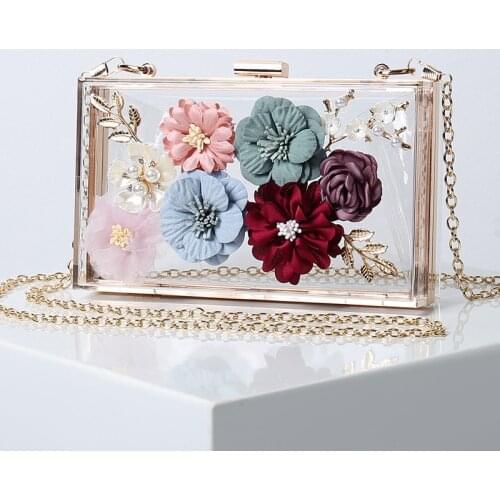 Flowers Transparent Bags for Women 2021 Evening Clutch Mini Clear Acrylic Purse Luxury Designer Handbag Ladies Cross Body Bag