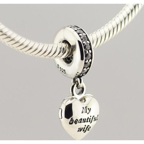 925 Sterling Silver Bead My Beautiful Wife Dangle Charm Fit Charms Bracelet Heart Original Beads Jewelry Making kralen