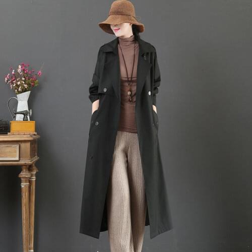 2021 Spring Autumn Long Trench Women Black Casual Lapel Trench Coats Classic Single Breasted Sashes Oversized Female Windbreaker
