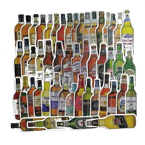 10/50pcs Interesting Alcohol Wine Beer Stickers for Laptop Car Helmet Suitcase Computer Bike Motorcycle Whisky Vodka Sticker