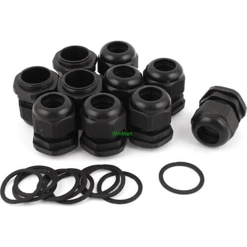10 Pcs PG21 Black Plastic 13-18mm Dia Waterproof Cable Glands Connectors