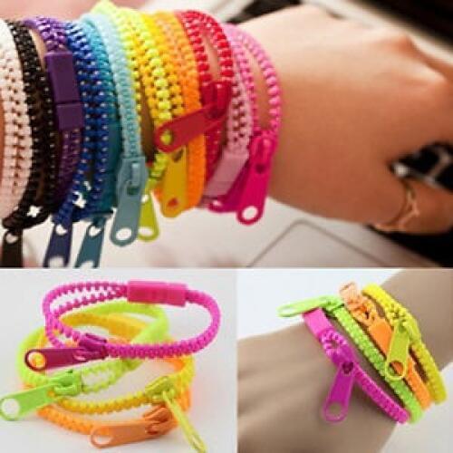 10pcs/lot 2015 New Zip Bracelet Wristband Dual & Single Color Metal Zipper Bracelet Fluorescent Neon Creative bracelet for women