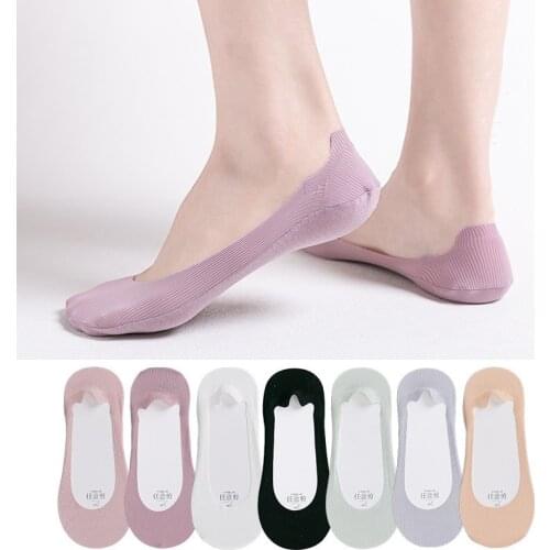 4 Pairs Women Bright Colors Invisible Socks Lady Low-Cut Soft Breathable Cotton Female Anti-Friction Comfortable Sock