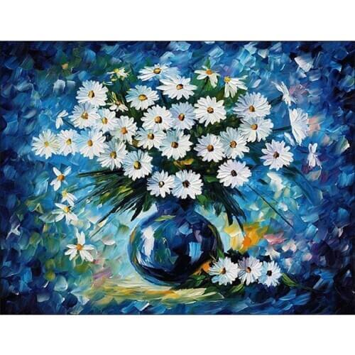 5D DIY Diamond Painting Small Daisy Blue Vase Full Square / Round Rhinestone Embroidery Mosaic Kit Flower Home Decoration Craft