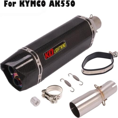Slip for KYMCO AK550 Motorcycle Exhaust Muffler Tail Tips Carbon Painted 470MM Mid Link Pipe Modified System