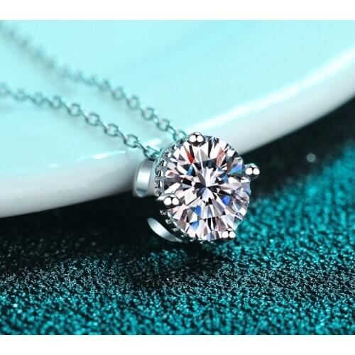 BOEYCJR 925 Silver 1ct F color Moissanite Round VVS Elegant Wedding Simple Design Pendant Necklace for Women Anniversary Gift