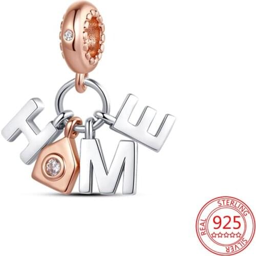 New 925 Sterling Silver HOME Letter Double Color Separation Zircon Beads DIY Women Jewelry Fit Original Pandora Charms Bracelets